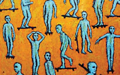 Blue Skateboarders Orange Field 36” x 32”
