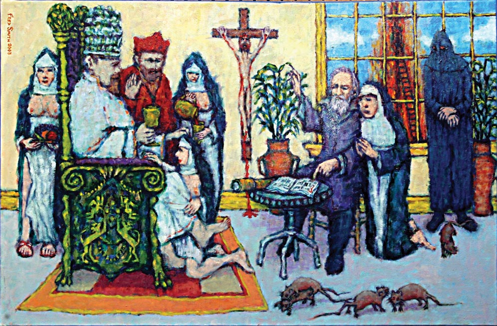 Galileo, Maria Celeste wUrban VIII, Cardinal Bellarmino & Nuns - Outside Giordano Bruno 5 34” x 23 34”